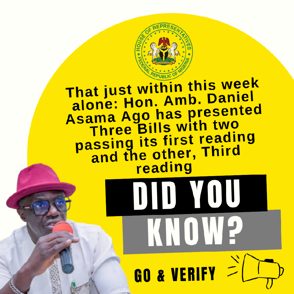 Within one year,three weeks Hon. Amb. has set a record of 15 bills represented to Nigeria National Assembly as a Rep. Member.